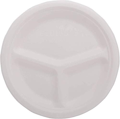 SANWALSA, Set of 25,10 inch Diameter, Off White, Paper Plates with 3 Section, Biodegradable, Eco Friendly, Leak Proof, One time Usage,Disposable