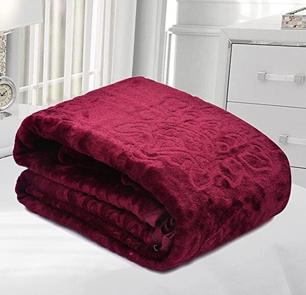 SK STORE Double Bed Blanket Mink Blanket for Heavy Winter Ac Solid Single Bed Blanket Super Soft Light Winter Blanket (Wine, Double Bed)