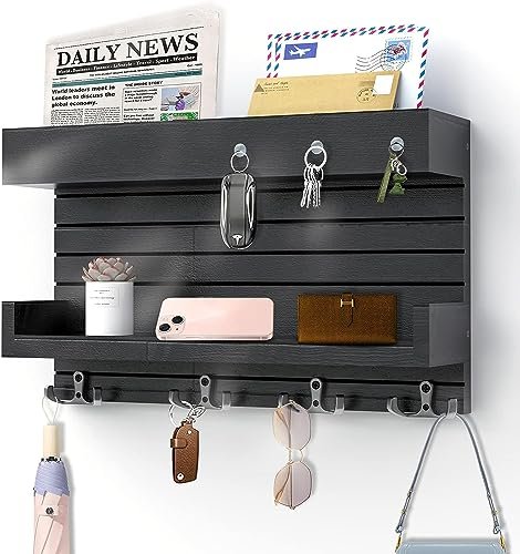 Sabri Shopee Key Holder for Wall Decorative, Wooden Key Rack Mail Sorter Organizer, Double Shelf Key Hanger Mail Key Organizer, Rustic Home Decor for Entryway Hallway
