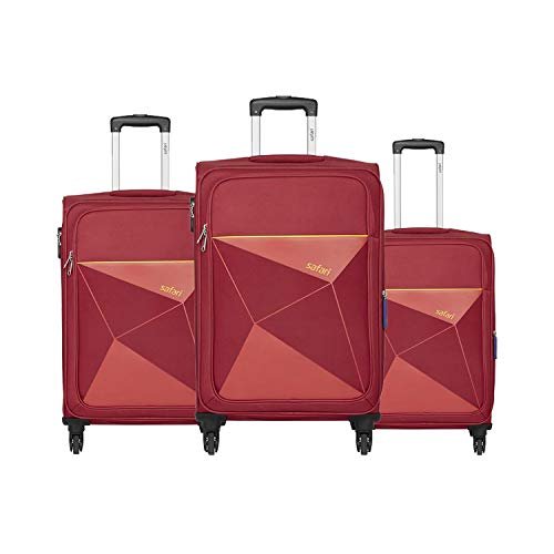 Safari Prisma 55 Cms, 65 Cms & 77 Cms Small, Medium & Large Polyester Soft Sided 4 Spinner Wheels Luggage-Speed_Wheel Suitcase Red