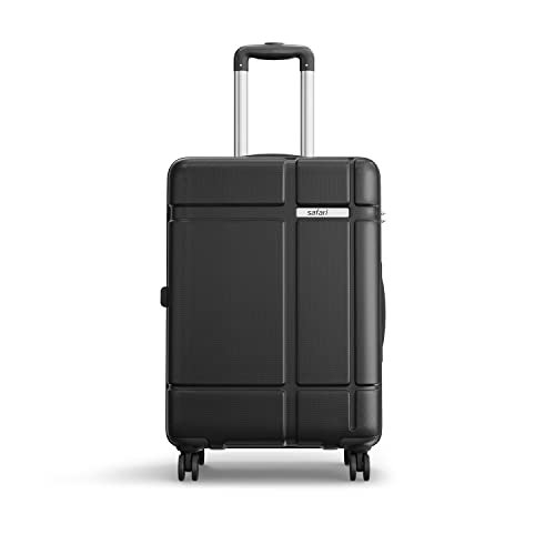 Safari Route Hardside Suitcase, Medium Size Check-in Luggage Trolley Bag 8 Wheels Black Color 65cm