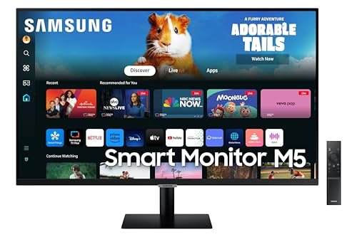 Samsung 32-Inch(80cm) M5 FHD Smart Monitor, 1920 x 1080, 60 Hz, OTT Apps, IoT Hub, Office 365, Workout Tracker, Multiple Ports, Speakers, Daisy Chain, Wi-Fi, Bluetooth (LS32DM500EWXXL, Black)