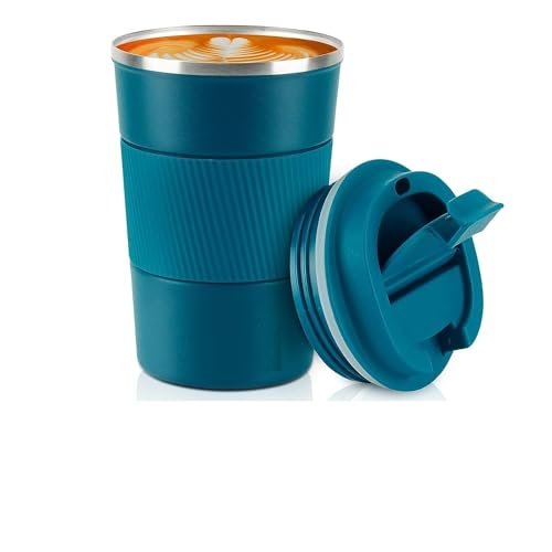 Shopping Mart Travel Mug, Insulated Coffee Cup with Leakproof Lid, Vacuum Stainless Steel Double Walled Reusable Tumbler for Hot and Cold Water Coffee and Tea in Travel and Car (Blue - 380ml)
