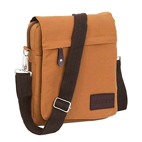 Storite Vertical Expandable Padded Canvas Sling Cross Body Travel Office Business Messenger One Side Shoulder Bag for Men & Women (Brown, 31 x 8 x 24.5 cm)