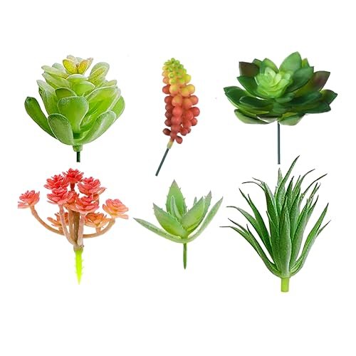 TIED RIBBONS Pack of 6 Artificial Succulent Plants Flowers for Home Decor Pot Vase Table Office Garden Indoor Outdoor Floral Arrangement DIY Decorations Items (Multi, Plastic)