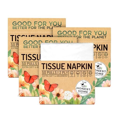 The Honest Home Co. | 2 Ply Tissue Paper Napkins | 200 Pulls | 100% Virgin Pulp | Premium Hard Box | | Pack Of 4 (50 Pulls/Box)
