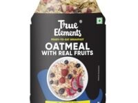 True Elements Whole Oatmeal 1kg | Overnight Oats | Breakfast Food | Healthy Diet | Oatmeal for breakfast | Oats with Chia Seeds, dryfruits and nuts | No added refined sugar | 68% Rolled Oats, Chikoo, Banana, Fig, Strawberry, Apple | 9.8g Protein