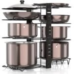 UmI. 3 Diy Methods Iron Metal Portable Pot Countertop Pan Rack Organizer 8 Pots Holder, 4-Tiers Each Side, Tiered Shelf, Cabinet Pantry Pot Pan Lid Holder (Black)