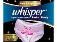 Whisper Super Absorbent Period Panty, 6 L-XL Pants, 360 Degree Leakage Protection for Heavy Flow, Panty like Fit for Full back Coverage, Absorbs Heavy Gushes, Silky Soft, Comfortable Feel-Women