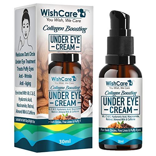 WishCare Collagen Boosting Under Eye Cream For Dark Circles & Wrinkles - Enriched With Caffeine, Almond Milk, Vitamin C& E, Hyaluronic Acid, Retinol - 30ml