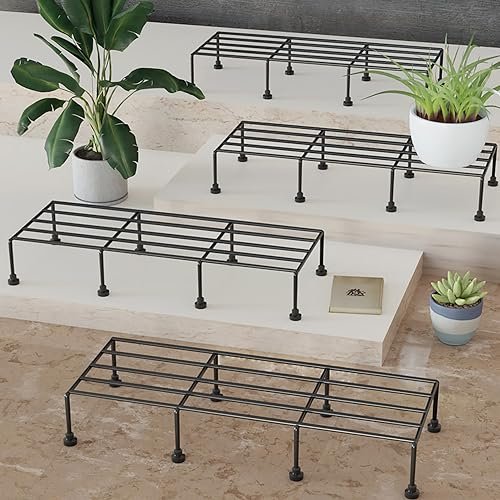 WonderStand Titan Plant Stands (Set of 4) Plant Stand for Balcony Rust Proof Metal Plant Stand for Living Room with 7 Layer Coating (Rectangle Black)