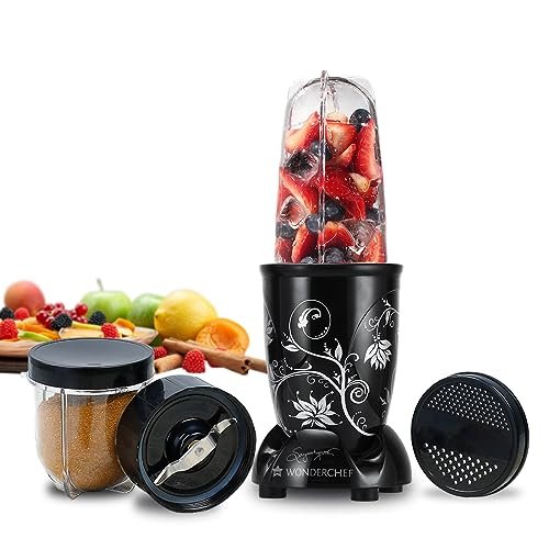 Wonderchef Nutri-blend Mixer, Grinder & Blender|Powerful 500W 22000 RPM 100% Full Copper Motor|Stainless steel Blades|2 unbreakable jars|2 Years warranty | Recipe book by Chef Sanjeev Kapoor | Black