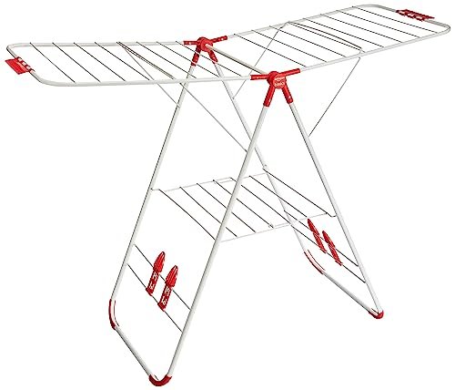 amazon basics - Alloy Steel Foldable Clothes Drying Stand - Red, 107 Centimeters