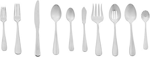 amazon basics Cutlery 45-Piece Stainless Steel Flatware Silverware Set with Round Edge, Service for 8