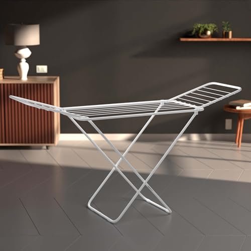 amazon basics Premium Cloth Drying Stand - 3 Way Folding, 42 Feet Drying Length, Lightweight, 20 Drying Rails (White)