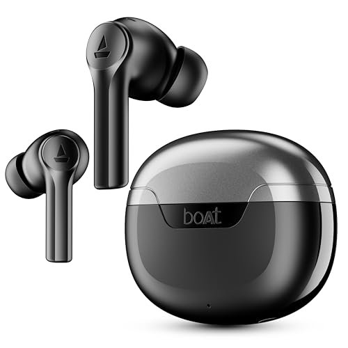 boAt Airdopes 300 Premium Truly Wireless in-Ear Earbuds with 4 Mics AI-ENx Spatial Audio,50HRS Playtime,Multipoint Connection,ASAP Charge, Hearables App, IPX4, BT v5.3 Ear Buds TWS (Gunmetal Black)