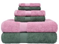 haus & kinder 100% Cotton Towel Set of 6 Combo - 2 Bath, 2 Hand, 2 Face Towels Soft Highly Absorbent Quick Dry for Beach Gym Pool 500 GSM (Olive & Lilac)