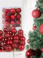 TIED RIBBONS Pack of 24 Christmas Tree Decoration Items Balls Ornaments Hanging Props Xmas Accessories (Plastic, Red, 3.8 cm) - Christmas Decorations Items for Home Decor Office Church