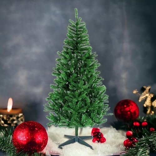 Saudeep India Artificial Christmas Tree for Home Decoration- X-Mas Tree for Christmas Décor- Home Office Living Room Décor- Christmas Decoration - Christmas Gifts Tree with Plastic Stand (4 Feet)