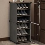 AYSIS Shelf Shoe Rack Box Plastic Shoe Rack for Home Plastic Shelves, Plastic Home Shoes Storage, PP Plastic Cabinets with Metal Door Frame, Chappal Slipper Shoe Stand (Grey, 6-SHELF-2-DOOR)