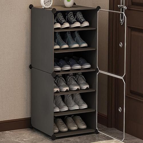 AYSIS Shelf Shoe Rack Box Plastic Shoe Rack for Home Plastic Shelves, Plastic Home Shoes Storage, PP Plastic Cabinets with Metal Door Frame, Chappal Slipper Shoe Stand (Grey, 6-SHELF-2-DOOR)