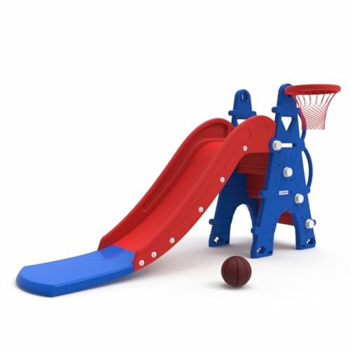 Amazon Brand - Solimo Castle Slide with Basketball for Indoor & Outdoor Use | for Kids 2-8 Years Old | Safe & Fun | Ideal for Boys & Girls | Toy for Kids | Easy Assembly