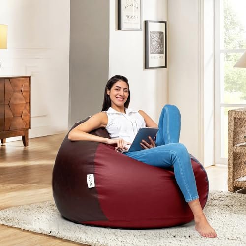 Amazon Brand Solimo Premium Faux Leather Bean Bag Filled with Beans | Capacity: Upto 5.8 Ft Height, 85 Kg Weight | 2XL | Brown and Tan