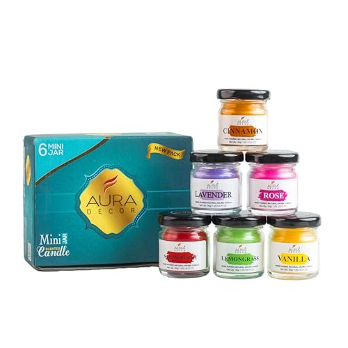 AuraDecor Fragrance Jar Candle Set of 6 || Fragrance Candles for Home || Scented Candles || Jar Candles || Fragrance Candle || Home Decoration(Paraffin Wax)