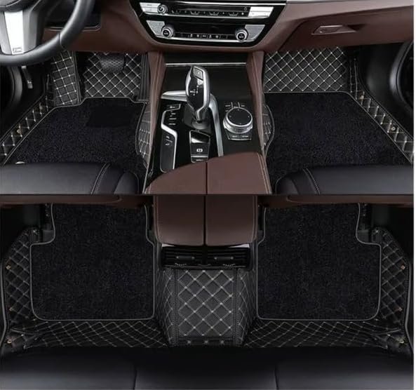 AutoClow Vinyl/Premium 7D Car Mat Full Set Maruti Suzuki Brezza (Model:2022-2024)||Luxury Double-Stich 7D Car Floor Mat Complete Set For Car||100% Waterproof&Washable||Color : Black-Golden (Design-1)