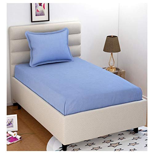 BROMWICK 220 TC Solid Microfiber Single Bedsheet with 1 Pillow Cover for Single Bed, Single Bed Bedsheet Size (90x60 Inch)-(Sky Blue)