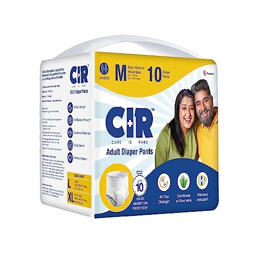 CIR Adult Diaper Pants Style | Adult Diaper Medium Size (M)|Waist (75-100 cm|30”- 40”) |10 hr Absorption-Protection | Unisex with Wetness Indicator | Odour Control | Goodness of Aloe Vera | 10 Units