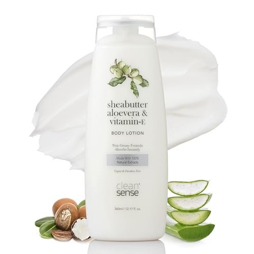 Cleansense Body Lotion with Sheabutter Aloevera and Vitamin E, 360 ml, Non Greasy Daily Use Body Moisturizer For Men and Women, 100% Vegan and Paraben Free (Body Lotion, 360ml)