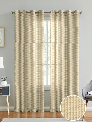 Cortina Polyster Linen Solid Sheer Curtain Set with Eyelet Rings Non Blackout Door Curtain - Set of 2 - Beige