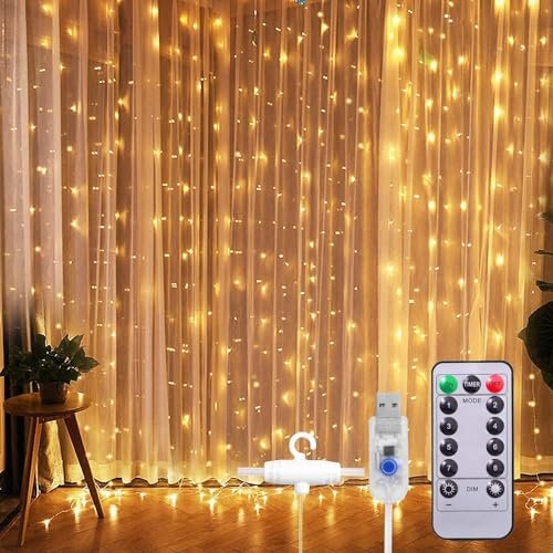 Desidiya 8 Modes Curtain Lights 300 LEDs 10 Fairy Light 3Mtr Each Indoor/Outdoor Decoration for Diwali, Christmas, Wedding, Party, Home, Patio Lawn with Remote and USB Power Supply (White), 3 meters