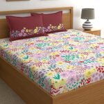 Home Ecstasy 100% Cotton Double XL Bedsheet with 2 Pillow Covers, 140 TC Cotton Floral Red Bedsheet for Queen Bed (7.2ft X 8.9ft)