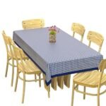 Kuber Industries 100% cotton Dining Table Cover 6 seater | Checkered Pattern Rectangular Large Dining Table Cloth for Living Room | Hall | Home | Restaurant (90 x 60 Inches Size) (Blue)