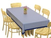 Kuber Industries 100% cotton Dining Table Cover 6 seater | Checkered Pattern Rectangular Large Dining Table Cloth for Living Room | Hall | Home | Restaurant (90 x 60 Inches Size) (Blue)