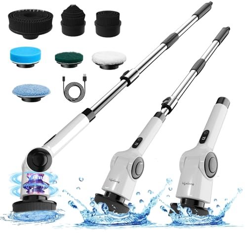 Lifelong Electric Mop for Floor Cleaning | Spin Mop with 90 min Run Time | Bathroom Scrubber with Adjustable Handle, LED Display, Type-C Charging, 3-Speed Modes Floor Cleaner Machine, Cleaning Brush