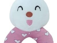 Pikipo Plush Bunny Face Rattle Soft Toy with Round Handle (Pink, Toddlers)