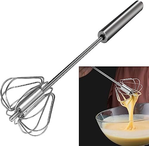 Potency 12 Inch Hand Push Egg Whisk - Stainless Steel Semi-Automatic Whisk - Easy to Use & Clean - Premium Egg Beaters for Cooking - Mini Manual Spinning Whisk - Stir Eggs with Ease (1 Pack)