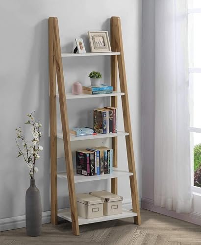 SBF Furniture Plank Reno Engineered Wood Ladder Book Shelf and Display Unit (Yellow Choch Wood and White Taj Marble) DIY(Do-It-Yourself)