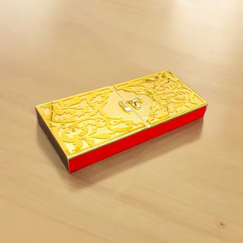 SHAKTISM Velvet Decorative And Attractive Box Cash Box With Clip Lock, Shagun Box, Jewellery Box, Money Box Envelop Wedding, Gift Box, Bangel Box (Pack Of 1Pc, Red-Golden-Design)