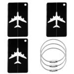 Storite Pack of 3 Luggage Tags, Metallic Luggage Tags with Steel Loop Travel Bag Tags for Easily Identification of Bags (Black)
