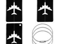 Storite Pack of 3 Luggage Tags, Metallic Luggage Tags with Steel Loop Travel Bag Tags for Easily Identification of Bags (Black)