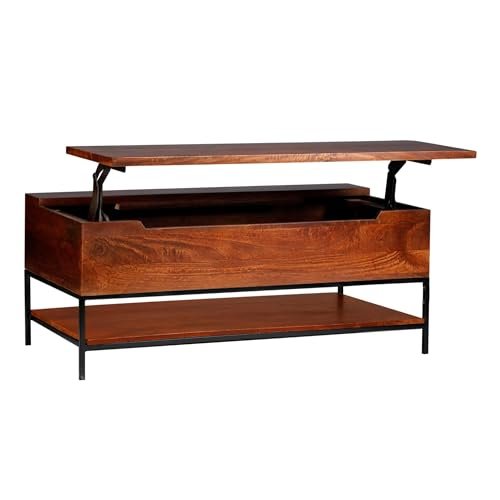 TAPPLE TREE Fresco Lift Top Coffee Table Black Metal Base in Solid Wood for Living Room | Drawing Room | Balcony Solid Wood | Natural Wood Colour