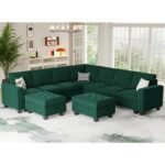 Torque - Moris Interchangeable 8 Seater Modular Corner Fabric Sofa with Storage Ottoman (Geen) | Living Room, Bedroom, Home, Office Furniture | 3 Year Warranty