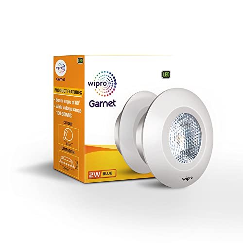 wipro Garnet 2W LED Integrated Spotlight | Blue Color | Compact Design Ceiling Spot light for Cabinets & Wardrobes| Cutout - 33mm|Pack of 6