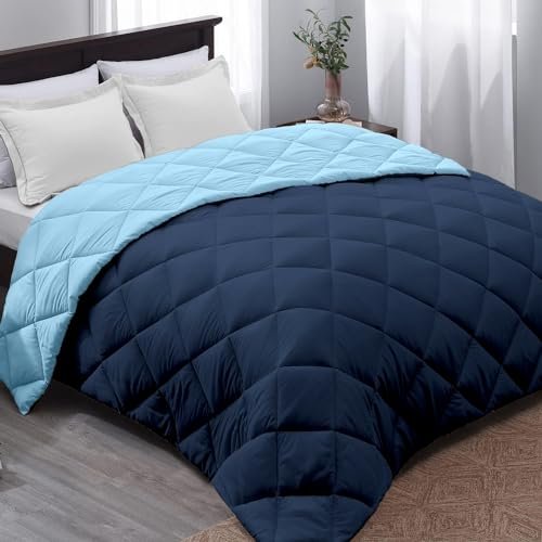 AYKA Reversible Comforter 220 GSM Microfiber Reversible AC Comforter/Blanket for Winter/Quilt/Duvets for Queen Size Single Bed Comforter (60 * 90, SkyBlue & Navyblue)| TC - 220