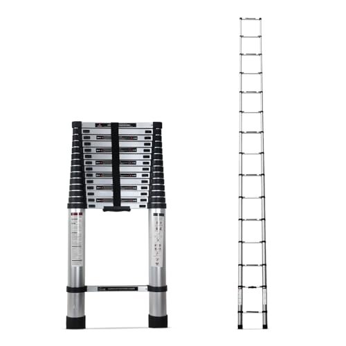 Corvids 4.4m (14.5 feet) Portable & Compact Aluminium Telescopic Ladder | 2-Year Warranty | EN131 Certified 15-Steps Foldable Multipurpose Step Ladder for Home & Outdoor use