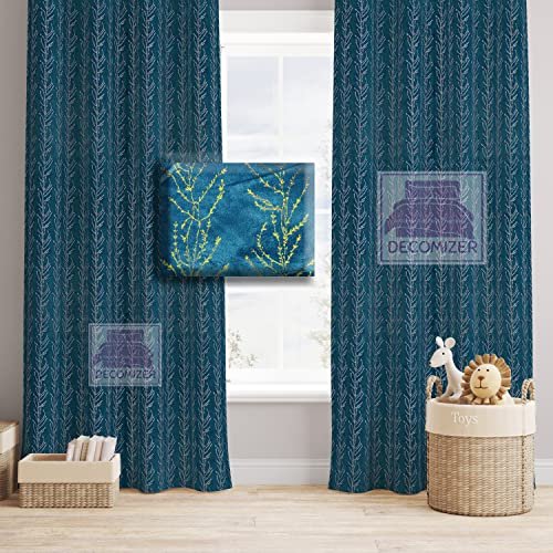 DECOMIZER Gold Foil Bale Heavy Designer Fancy Luxury Velvet Solid Emboss Texture Room Darkening Blackout Long Door Curtain Blind Screen for Living and Bedroom, 9 Feet, Aqua, Pack of 1 Pcs